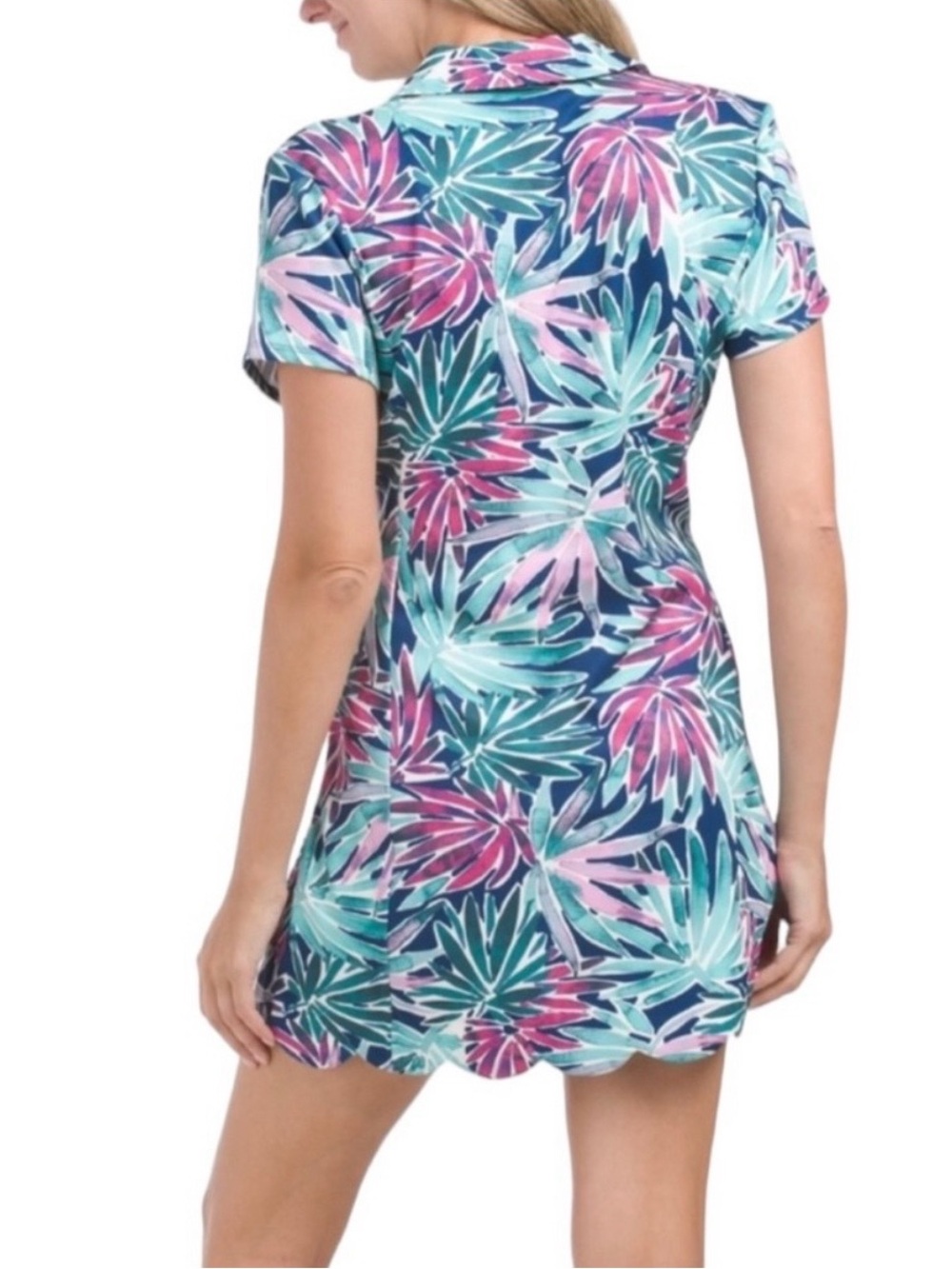 Sigrid Olsen Tropical Print Golf or Tennis Dress in Aqua, Pink and Navy - Picture 2 of 12
